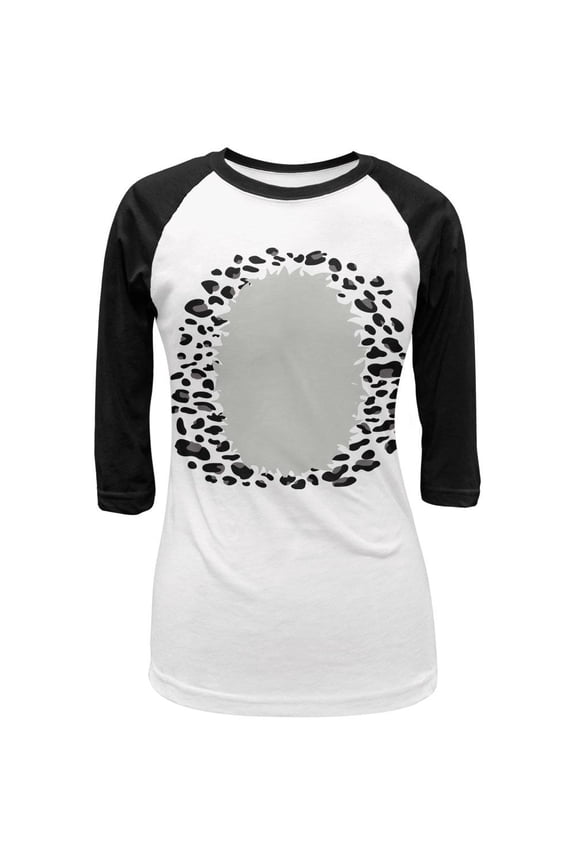 Halloween Snow Leopard Costume Juniors 3/4 Sleeve Raglan T Shirt White-Black SM
