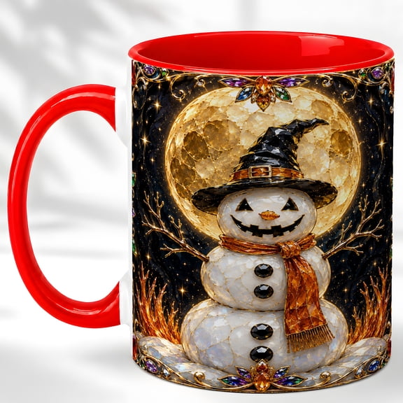 Halloween Snowman Coffee Mug, Witch Hat Mug, Ceramic Cup