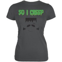 Halloween So I Creep Frankenstein Juniors Soft T Shirt Asphalt SM