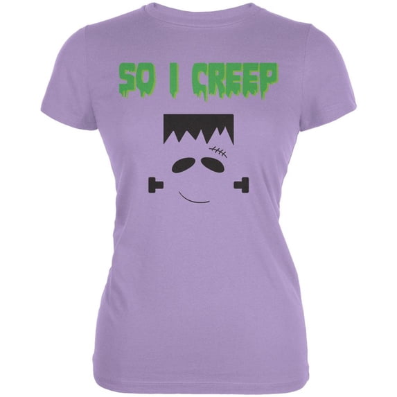 Halloween So I Creep Frankenstein Juniors Soft T Shirt Lavender MD