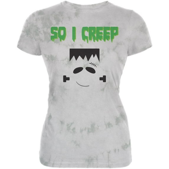 Halloween So I Creep Frankenstein Premium Juniors Soft T Shirt Soft Green Triblend LG