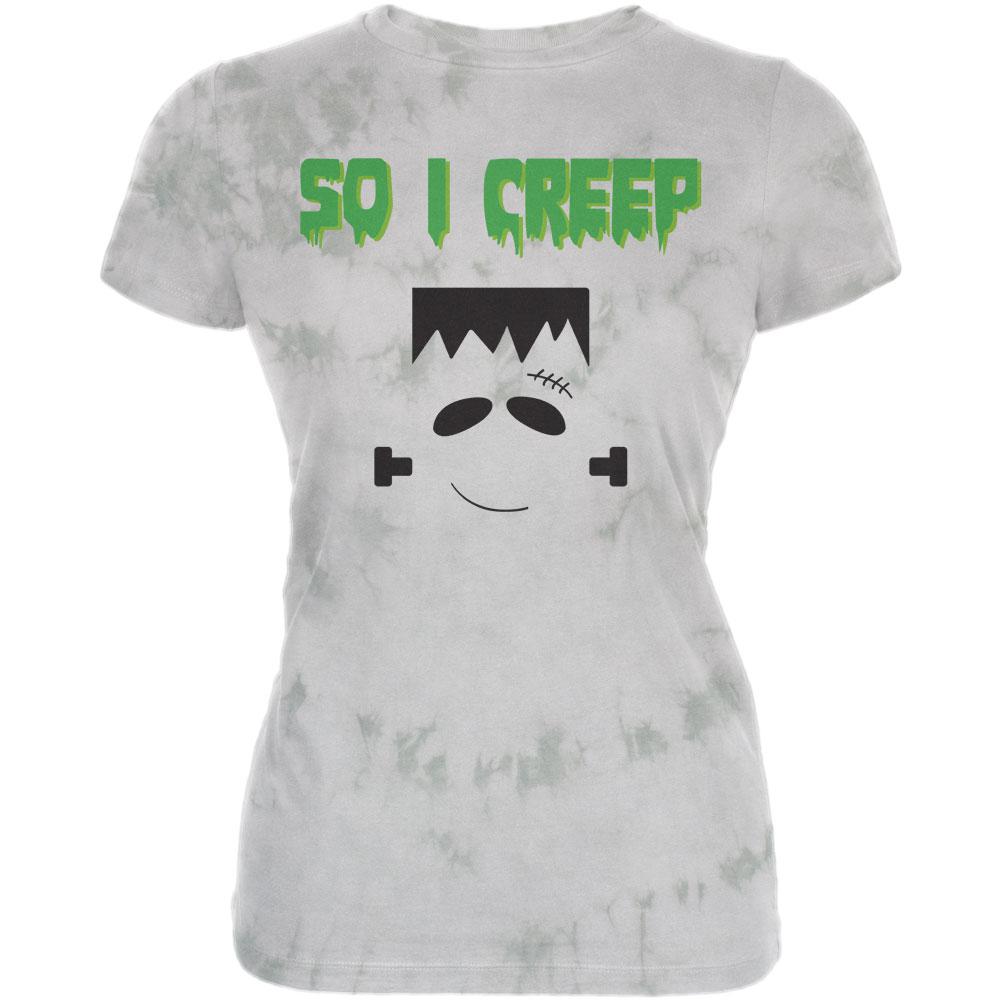 Halloween So I Creep Frankenstein Premium Juniors Soft T Shirt Soft Green Triblend MD - image 1 of 2