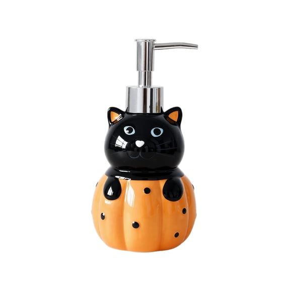 Halloween Soap Dispenser, Ceramic Black Cat Pumpkin Shaped, 1 Pack Decorative Countertop Liquid Pump Bottle, for Bathroom Kitchen Halloween Party Restroom Hand Lotion Dish Soap Storage Use