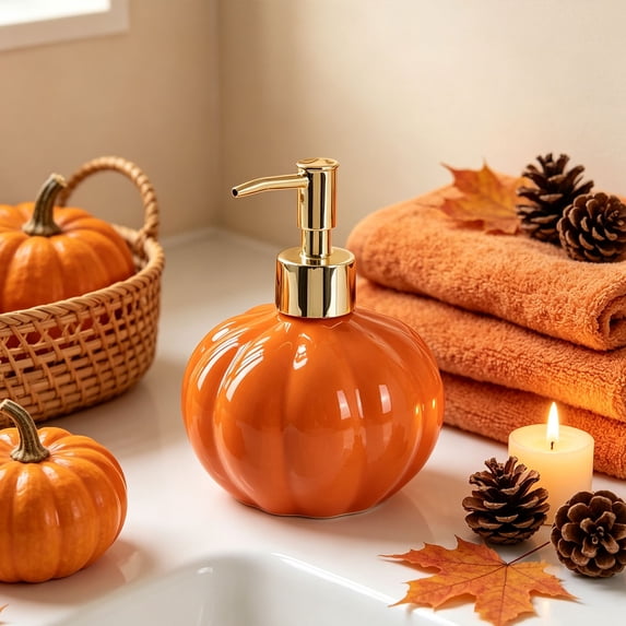 Halloween Soap Dispenser, Fall Pumpkin Soap Dispenser, Refillable Ceramic Lotion Soap Bottle for Hand Soap Dish Soap Shampoo Lotion Conditioner