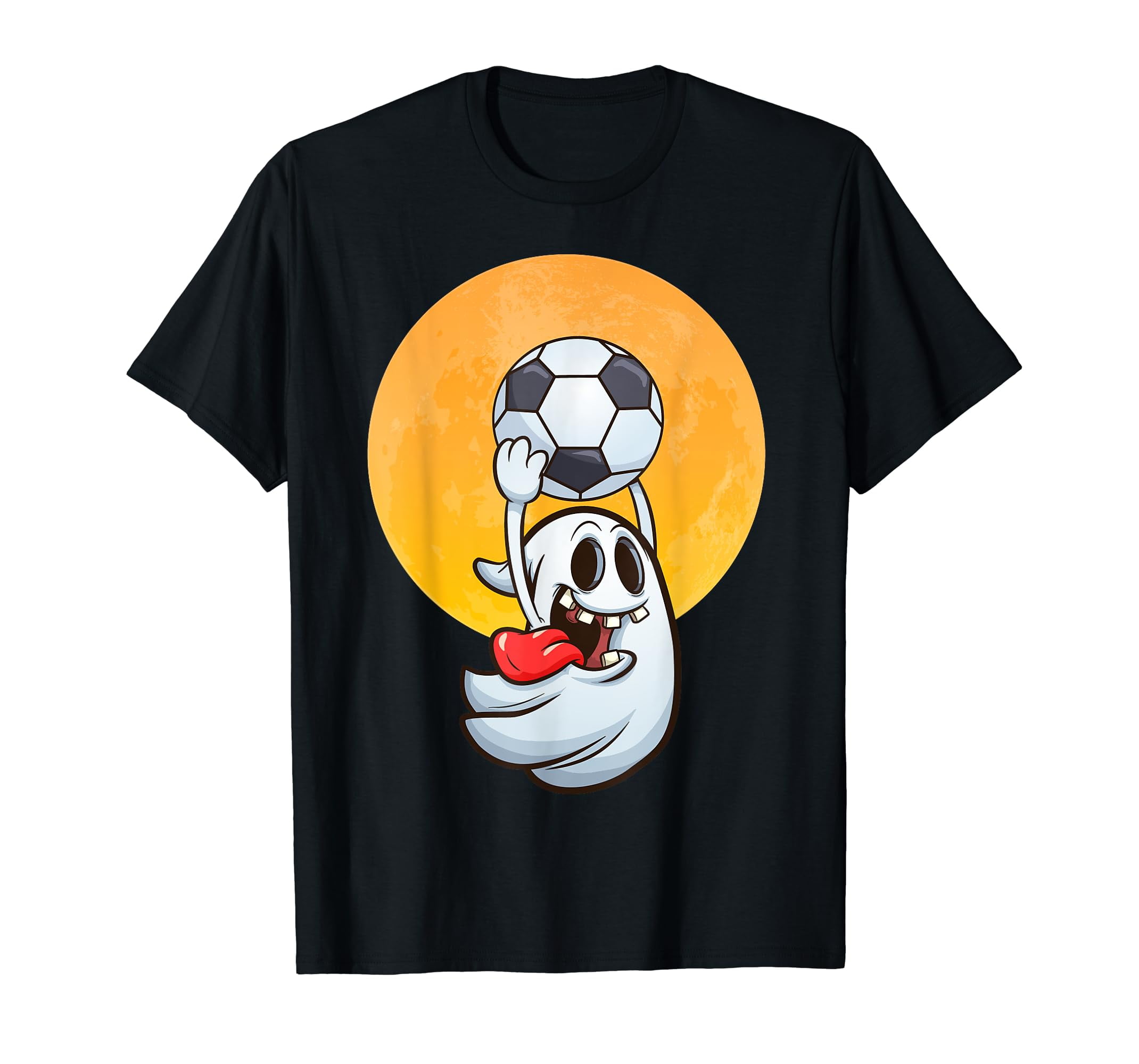 Halloween Soccer Shirt Ghost Playing Soccer Ball Kids Boys Black T
