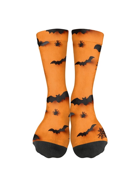 Halloween Socks Funny Cartoon Bat Crew Socks Novelty Crazy Socks for Men Women Casual Athletic Comfortable Stretch Yellow