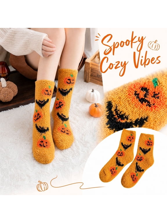 Halloween Socks Fuzzy Horror Socks Novelty Spooky Ghost Stocking Halloween Gifts for Adult Men Women