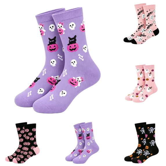 Halloween Socks for Men and Women Crew Funny Cute Sock Mid‑Calf Knit Mummy Ghost Pumpkin Star Jacquard Pattern Breathable Fun Festive Daily Wear Socks d One Size
