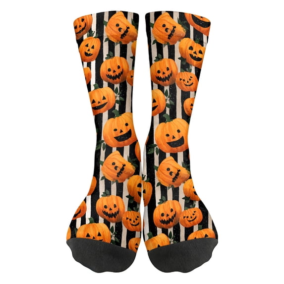 Halloween Socks for Men Women Funny Pumpkin Skeleton Ghost Bat Novelty Crew Socks Soft Breathable Comfortable Non Slip Holiday Gift for Party Cosplay,Black