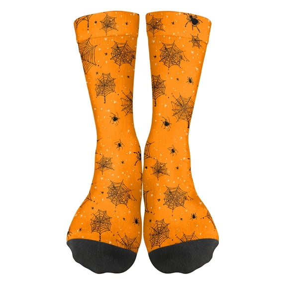 Halloween Socks Men Women Novelty Crew Socks with Ghost Skeleton Bat Spider Web Print Soft Breathable Comfortable Non Slip Funny Holiday Gift for Party Cosplay,Yellow