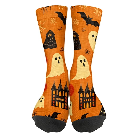 Halloween Socks Men Women Novelty Fun Holiday Ghost Skeleton Bats Spider Web Printed Crew Socks Soft Breathable Comfortable Durable Non Slip Lightweight Casual Daily Wear Outdoor Party Gift,Yellow