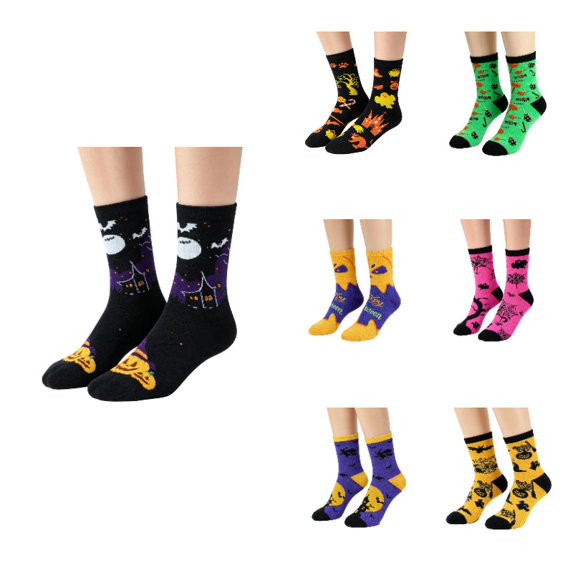 Halloween Socks Mid Calf for Men and Women Autumn Winter Novelty Casual Tube Unisex Adults Socks Dark Purple One Size