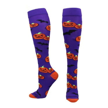 Halloween Socks Pumpkins and Bats (Purple/Orange, Medium)