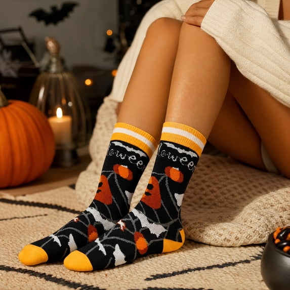 Halloween Socks, Spooky Crew Socks, Pumpkin Socks, Fall Themed Socks, Cute Halloween Gifts, Autumn Novelty Socks, Unisex Holiday Socks, Orange Black Patterned Socks