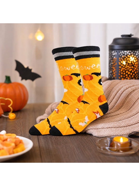 Halloween Socks, Spooky Crew Socks, Pumpkin Socks, Fall Themed Socks, Cute Halloween Gifts, Autumn Novelty Socks, Unisex Holiday Socks, Orange Black Patterned Socks