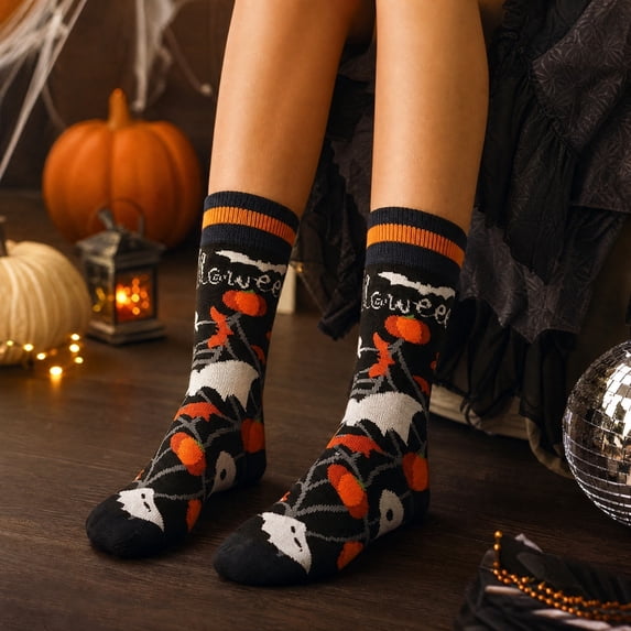 Halloween Socks, Spooky Crew Socks, Pumpkin Socks, Fall Themed Socks, Cute Halloween Gifts, Autumn Novelty Socks, Unisex Holiday Socks, Orange Black Patterned Socks