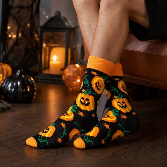 Halloween Socks, Spooky Crew Socks, Pumpkin Socks, Fall Themed Socks, Cute Halloween Gifts, Autumn Novelty Socks, Unisex Holiday Socks, Orange Black Patterned Socks