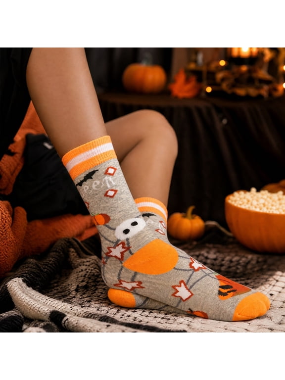 Halloween Socks, Spooky Crew Socks, Pumpkin Socks, Fall Themed Socks, Cute Halloween Gifts, Autumn Novelty Socks, Unisex Holiday Socks, Orange Black Patterned Socks