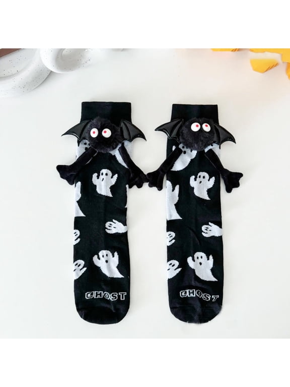 Halloween Socks Spooky Magnetic Holding Hands Socks Black And White Spooky Bat Couple Socks For Men And Women