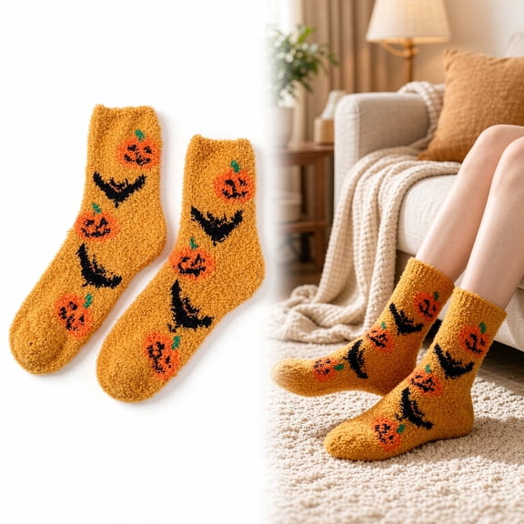 Halloween Socks, US 6-11 Halloween Fuzzy Socks Halloween Socks Women For Women Ladies Lounging Holiday Gifts