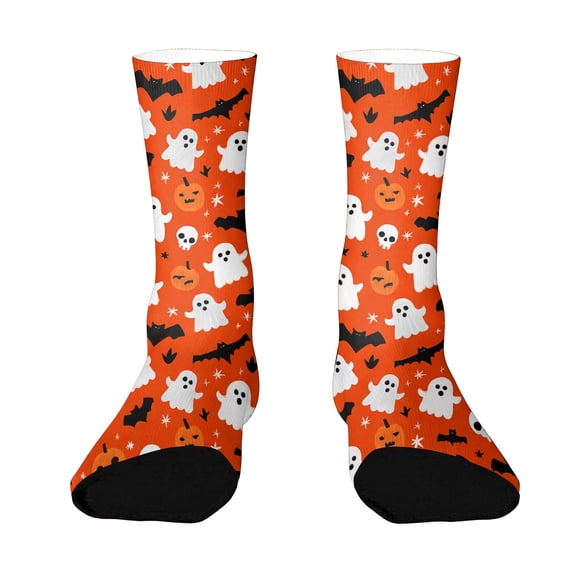 Halloween Socks Unisex Halloween Bats Pumpkins Ghosts Print Colorful Pattern Crew Socks Novelty Cute Halloween Mid Calf Socks