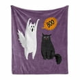 thumbnail image 1 of Halloween Soft Flannel Fleece Blanket, Funny Scene of Ghost White Cat Says Boo to Bored Look Black Cat, Cozy Plush for Indoor and Outdoor Use, 50" x 70", Pale Eggplant and Multicolor, by Ambesonne, 1 of 6