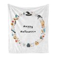 thumbnail image 1 of Halloween Soft Flannel Fleece Blanket, Happy Halloween Spooky Theme Pumpkin Ghosts Spider Web Line Drawing Circle Frame, Cozy Plush for Indoor and Outdoor Use, 70" x 90", Multicolor, by Ambesonne, 1 of 5
