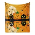 thumbnail image 1 of Halloween Soft Flannel Fleece Blanket, Spooky Carved Jack o' Lantern and Full Moon Bats and Grave Lake October Theme, Cozy Plush for Indoor and Outdoor Use, 70" x 90", Orange Black, by Ambesonne, 1 of 5