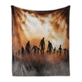 thumbnail image 1 of Halloween Soft Flannel Fleece Blanket, Zombies Dead Men Walking Body in the Doom Mist at Night Sky Haunted Theme Print, Cozy Plush for Indoor and Outdoor Use, 50" x 70", Orange Black, by Ambesonne, 1 of 6