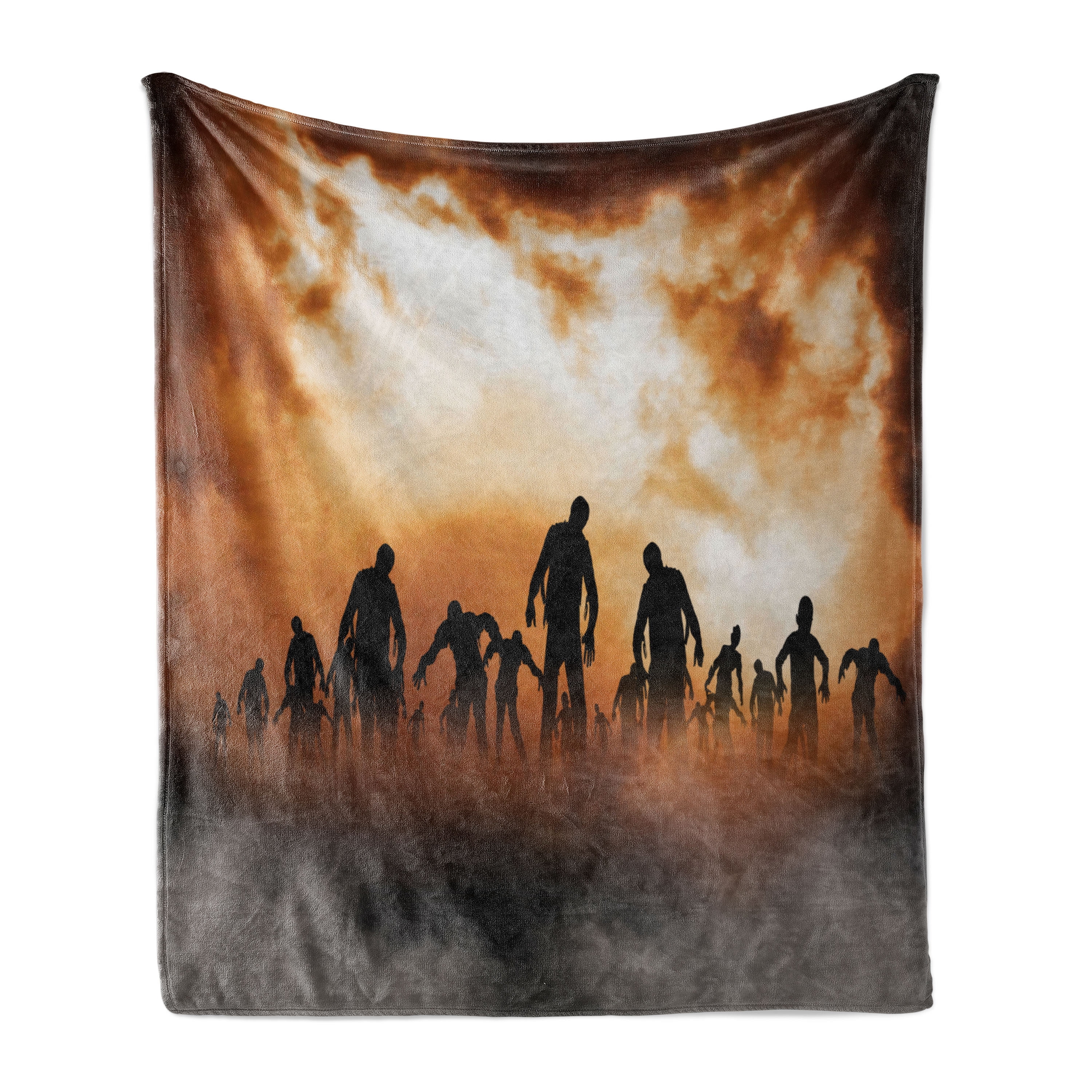 Halloween Soft Flannel Fleece Blanket, Zombies Dead Men Walking Body in the Doom Mist at Night