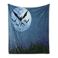 thumbnail image 1 of Halloween Soft Flannel Fleece Throw Blanket, Cloud of Bats Flying Through the Night with Full Moon Fall Season, Cozy Plush for Indoor and Outdoor Use, 60" x 80", Night Blue Black Grey, by Ambesonne, 1 of 5