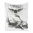 thumbnail image 1 of Halloween Soft Flannel Fleece Throw Blanket, Dead Skull Skeleton out of the Grave and Flying Bat Hand Drawn Spooky Picture, Cozy Plush for Indoor and Outdoor Use, 50" x 70", Black White, by Ambesonne, 1 of 6