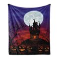 thumbnail image 1 of Halloween Soft Flannel Fleece Throw Blanket, Gothic Haunted House Castle Hill Valley Night Sky October Festival Theme Print, Cozy Plush for Indoor and Outdoor Use, 50" x 70", Multicolor, by Ambesonne, 1 of 6
