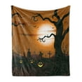 thumbnail image 1 of Halloween Soft Flannel Fleece Throw Blanket, Leafless Creepy Tree with Twiggy Branches at Night in Cemetery Graphic Drawing, Cozy Plush for Indoor and Outdoor Use, 50" x 70", Brown Tan, by Ambesonne, 1 of 5