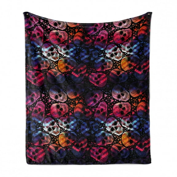 Halloween Soft Flannel Fleece Throw Blanket, Mexican Sugar Skulls Digital Polygonal Geometric All Saint Day Display, Cozy Plush for Indoor and Outdoor Use, 50" x 60", Multicolor, by Ambesonne