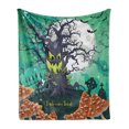 thumbnail image 1 of Halloween Soft Flannel Fleece Throw Blanket, Trick or Treat Dead Forest with Spooky Tree Graves Big Kids Cartoon Art Print, Cozy Plush for Indoor and Outdoor Use, 70" x 90", Multicolor, by Ambesonne, 1 of 5