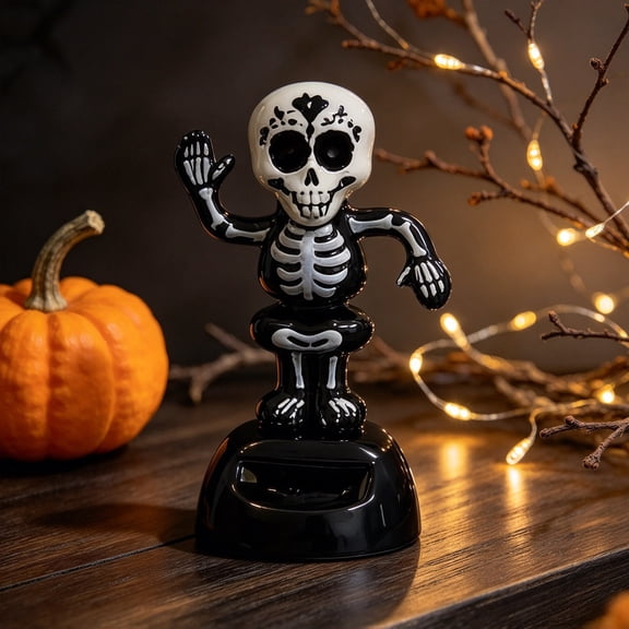 Halloween Solar Dancing Figurine, Bobble Head Desk Ornament, Skeleton Car Accent For Car Dashboard Tabletop Shelf