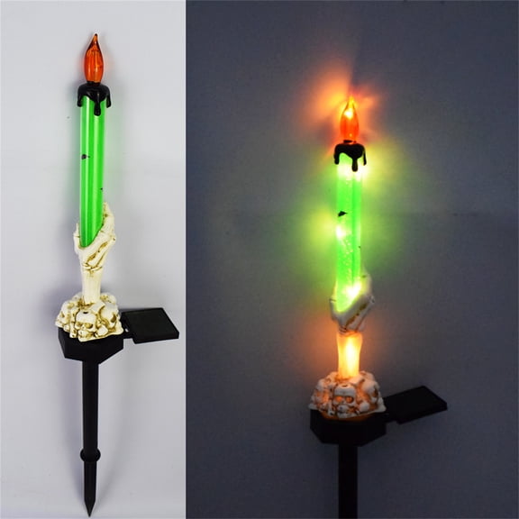Halloween Solar Garden Lights Skeleton Hand Candle Lamp, Waterproof Outdoor Decorative Solar Path Lights with Auto On Off Sensor, Yard Lawn Walkway Porch Halloween Party Decor
