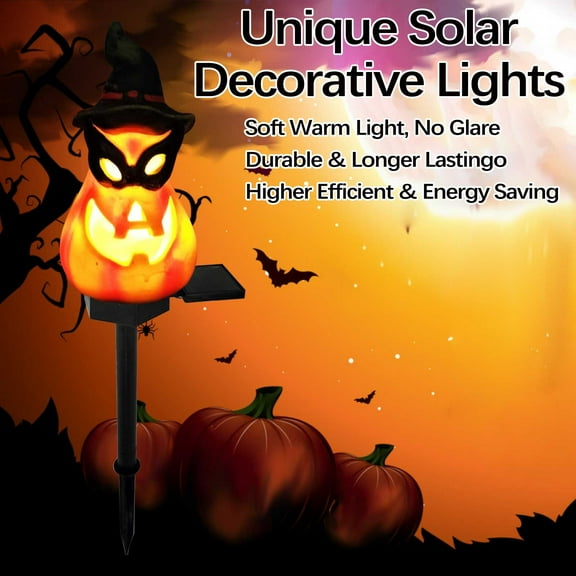 Halloween Solar Ghost Pumpkin Stake Lights, 18" Outdoor Solar Lights Outdoor Garden Halloween Ghost Pathway Lights Decorations Waterproof Ghost Stake Lamps for Balcony Yard Lawn Home Party