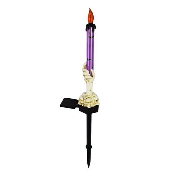 Halloween Solar Lighted Candle Stakes - Skeleton Hands Holding LED Candles for Outdoor Pathway & Indoor Spooky Party Decor
