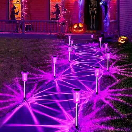 Halloween Solar Lights Outdoor 10 Pack Solar Pathway Lights Outdoor Halloween Decorations Waterproof Yard Lighting for Driveway Garden Walkway Path Landscape Lawn