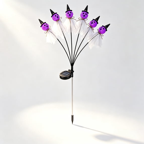 Halloween Solar Lights Outdoor 16", Purple Ghost Pathway Lights with Witch Hats, Waterproof Solar Garden Stakes for Yard, 1 Pack