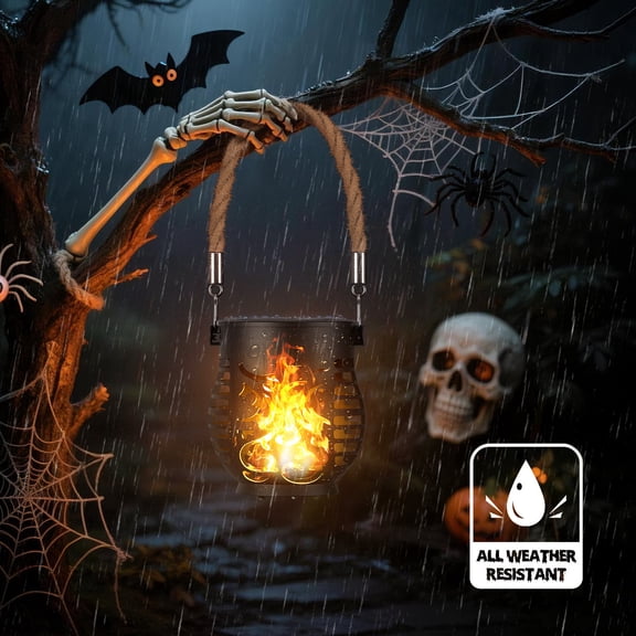 Halloween Solar Powered Lantern, Flickering Flame Halloween Decor, 1 Piece Hanging Lantern, Waterproof Outdoor Decor for Garden Patio Yard Camping Party Holiday Porch Decoration