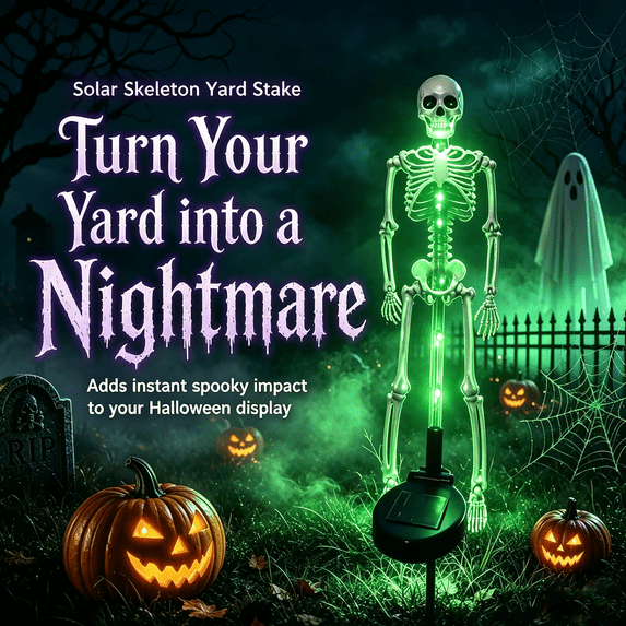Halloween Solar Powered Skull Stake Light Outdoor Garden Path LED Lamp Resin Skeleton Pathway Marker for Yard Lawn Patio Walkway Decoration for Holiday Festive Night, Green