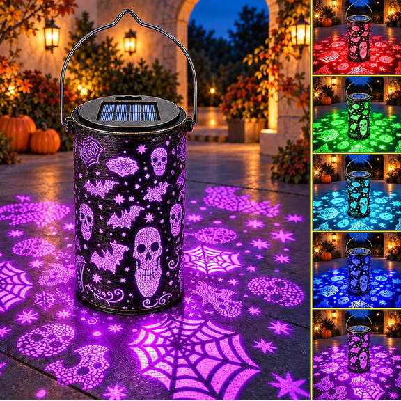 Halloween Solar Projection Lantern, Antique Copper Pumpkin Ghost Yard Light, Antique copper housing, RGB colorchanging projection, IP65 waterproof, Auto duskdawn on/off, Halloween yard decor 1pc
