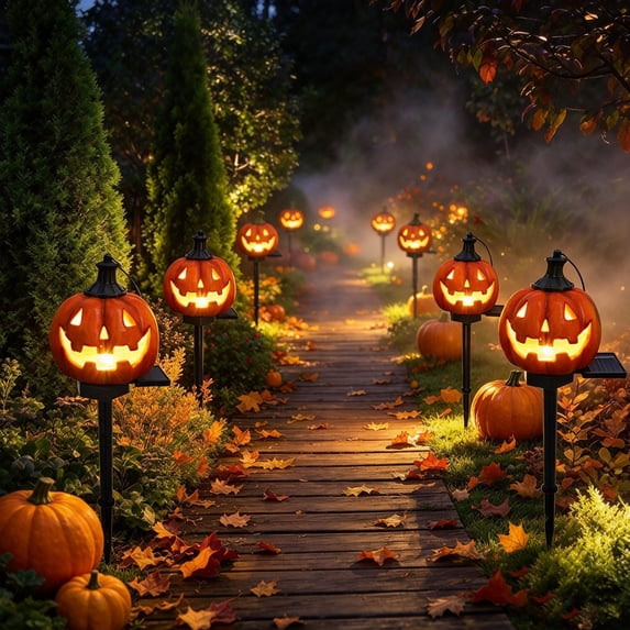 Halloween Solar Stake Lights Pumpkin and Ghost Pathway Lights Waterproof Spooky Outdoor Decor for Yard Lawn and Patio