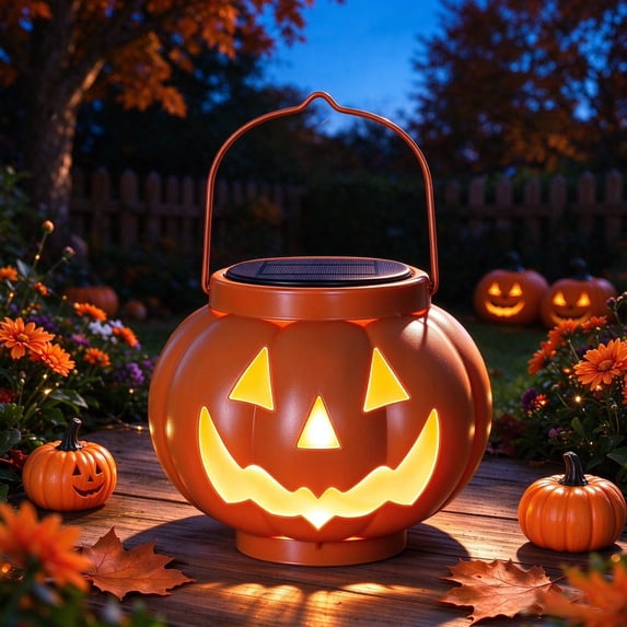 Halloween Solar Pumpkin Lights Outdoor, Waterproof Metal LED Solar Garden Lantern for Yard, Balcony and Halloween Parties Decor