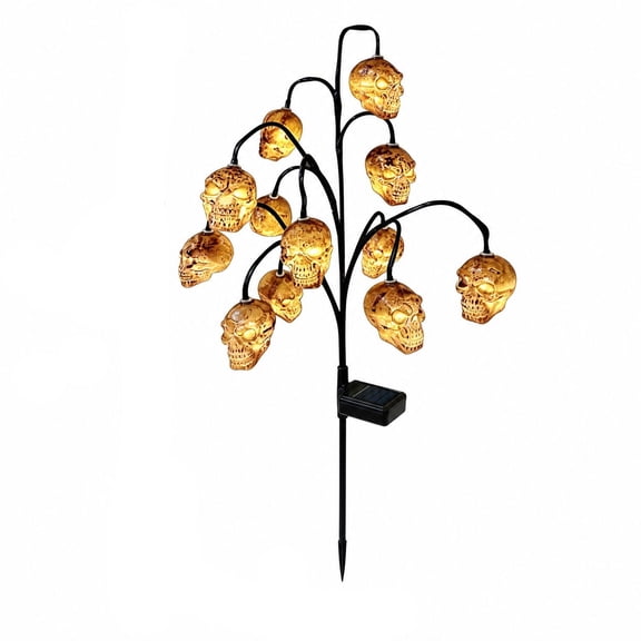 Halloween Solar Skull Branch Stake Light 29.5in Outdoor Multi Skull Tree Pathway Marker for Garden Yard Lawn Walkway Decor