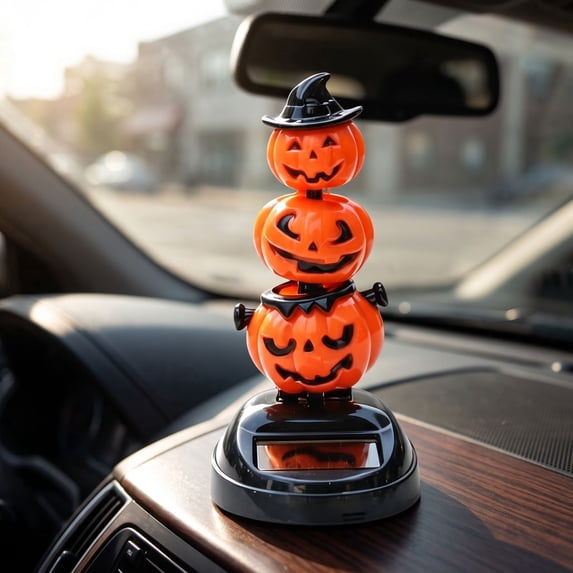 Halloween Solar Spooky Theme Car Figurine Decoration, Auto Shaking Cute Ghost with Pumpkin Hat Ornament for Car Dashboard Center Console Interior Vehicle Decor Accessory Gift for Women Men