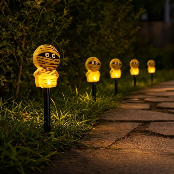Halloween Solar Stake Light, 7 Styles Pumpkin Ghost Mummy Maple Leaf Ground Light with Solar Auto Charging and Waterproof Design, Outdoor Decor for Yard Garden Pathway and Halloween Party